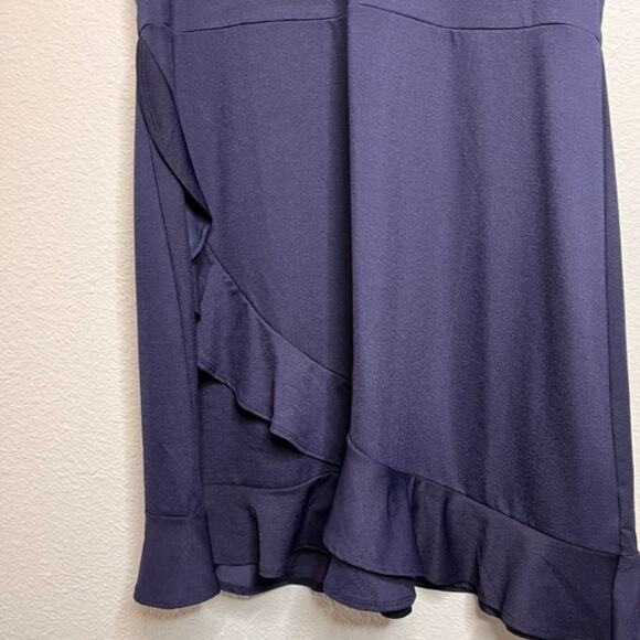 Isaac Mizrahi Live! Knit Midi Dress Navy with Ruffle Curved Hem XLG - Picture 3 of 6